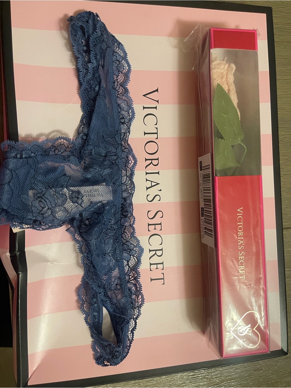 Victoria's Secret Blue Lace Thong Panty - Deep Denim Lace